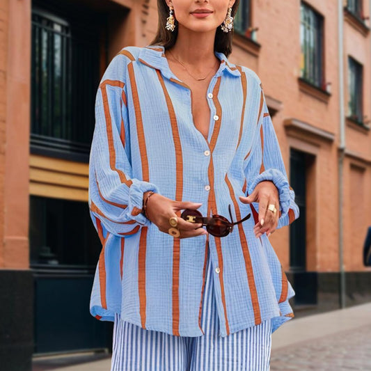 Women's Striped Loose Button-Down Shirt