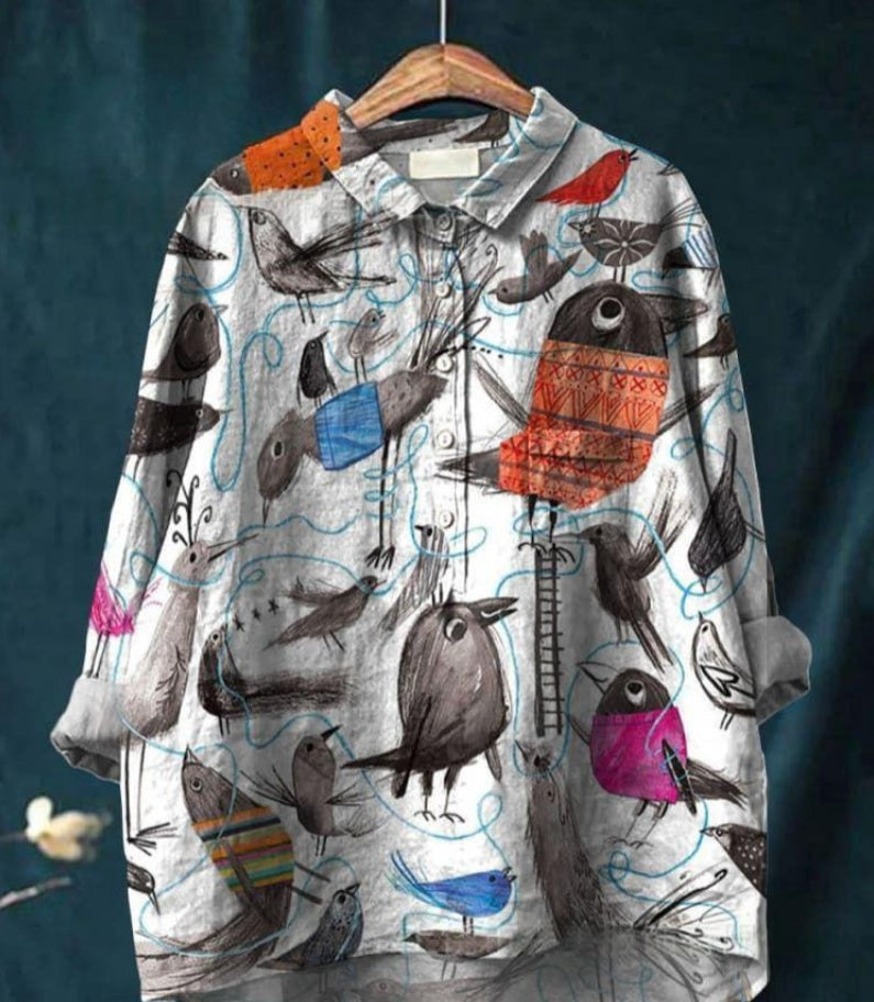 New Leisure Vacation Animal Print Hawaiian Long Sleeved Shirt