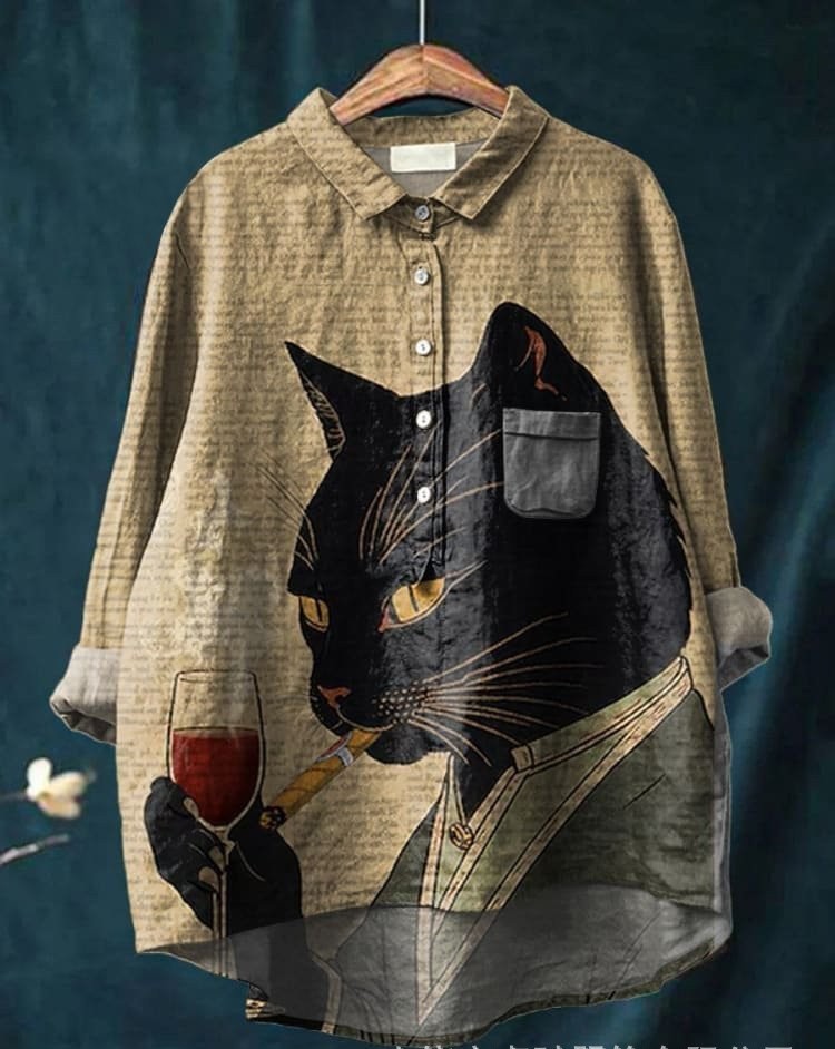 New Leisure Vacation Animal Print Hawaiian Long Sleeved Shirt