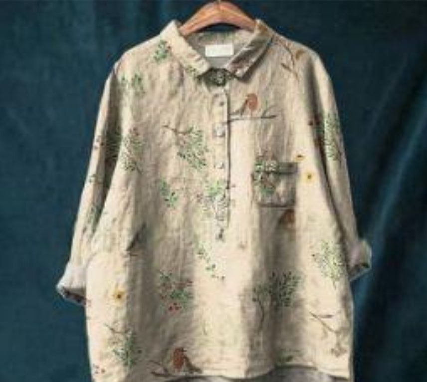 New Leisure Vacation Animal Print Hawaiian Long Sleeved Shirt