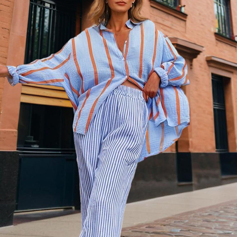 Women's Striped Loose Button-Down Shirt