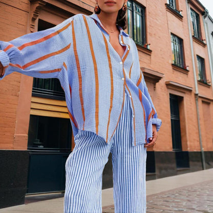 Women's Striped Loose Button-Down Shirt