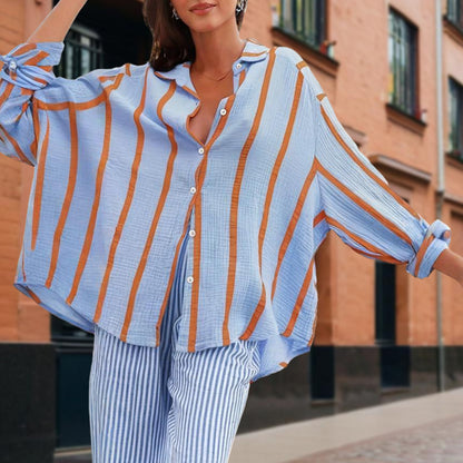 Women's Striped Loose Button-Down Shirt