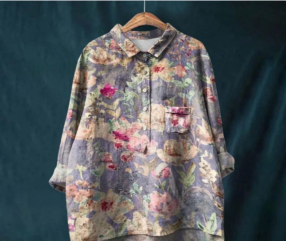 New Leisure Vacation Animal Print Hawaiian Long Sleeved Shirt