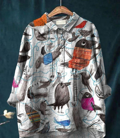 New Leisure Vacation Animal Print Hawaiian Long Sleeved Shirt
