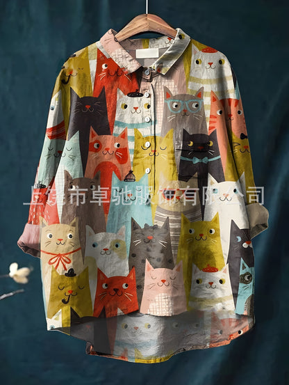 New Leisure Vacation Animal Print Hawaiian Long Sleeved Shirt