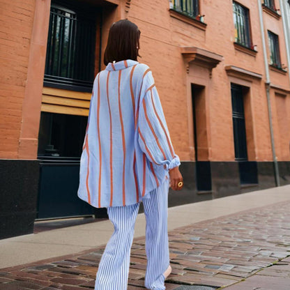 Women's Striped Loose Button-Down Shirt